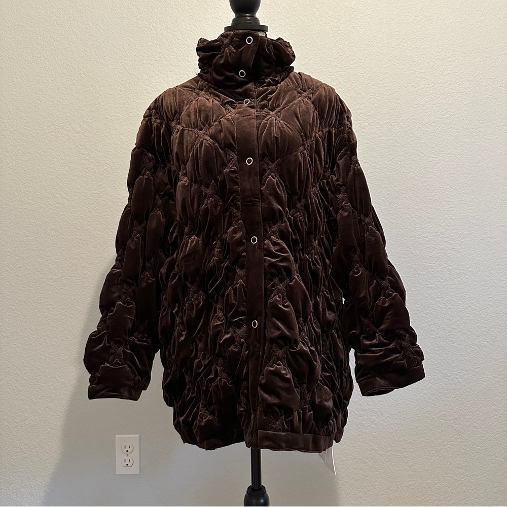 Ameri - Velour Quilting Stand Collar Puffer Coat … - image 2